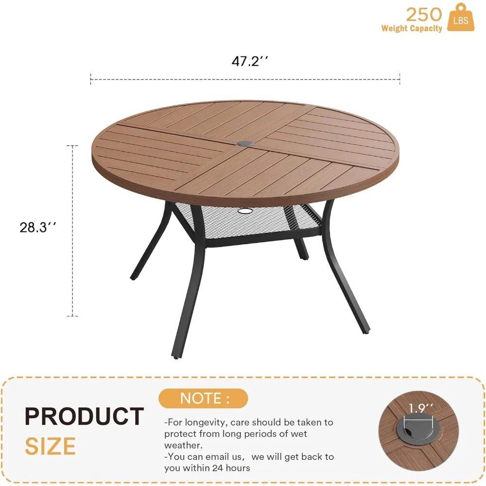 طاولة فناء بفتحة مظلة قابلة للتعديل، طاولة طعام خارجية مقاومة للطقس لـ 6 أشخاص، مناسبة للحديقة والحديقة، 47.2 بوصة Di