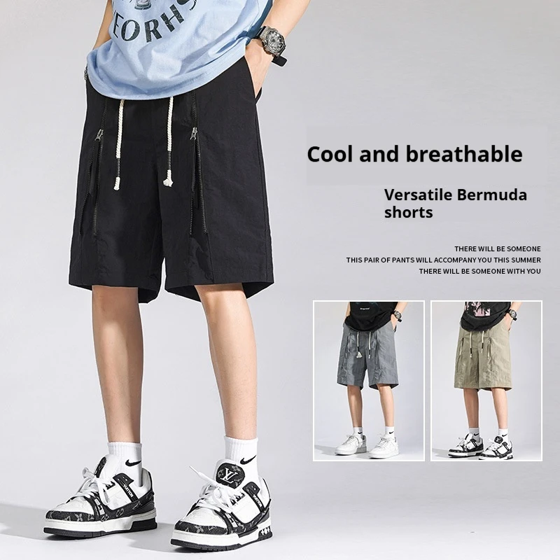 Men Summer New Cargo Shorts Fashion All Match Loose Five Points Casual Sports Multi Pocket Daily Wear Knee Length Short Trousers