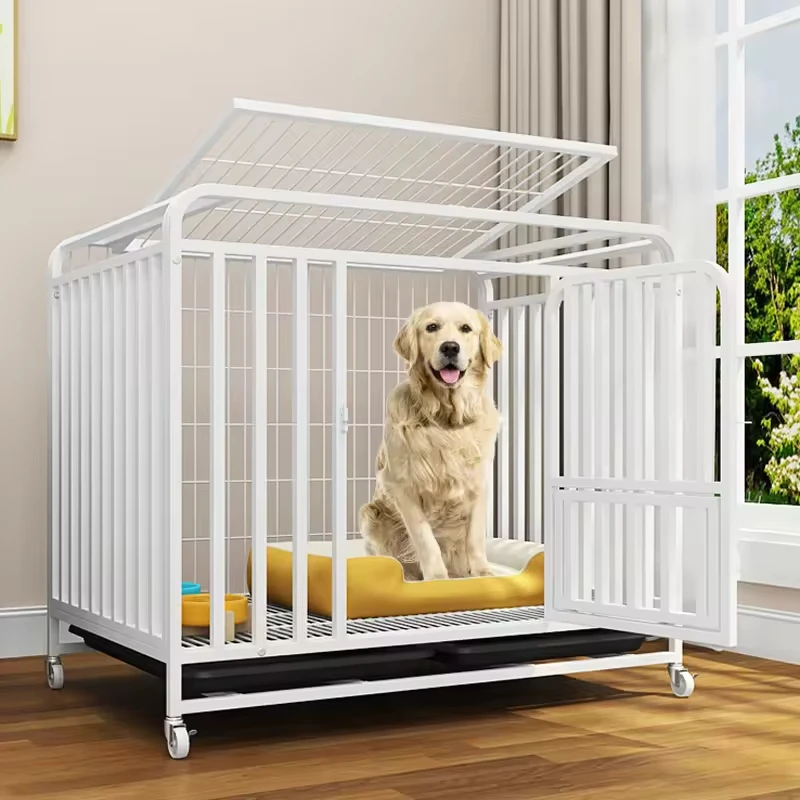 

48" Heavy Duty Dog Kennel Indoor Escape Proof Max Load 300Lbs Dog Crates for Large Dogs With 4 Lockable Wheels