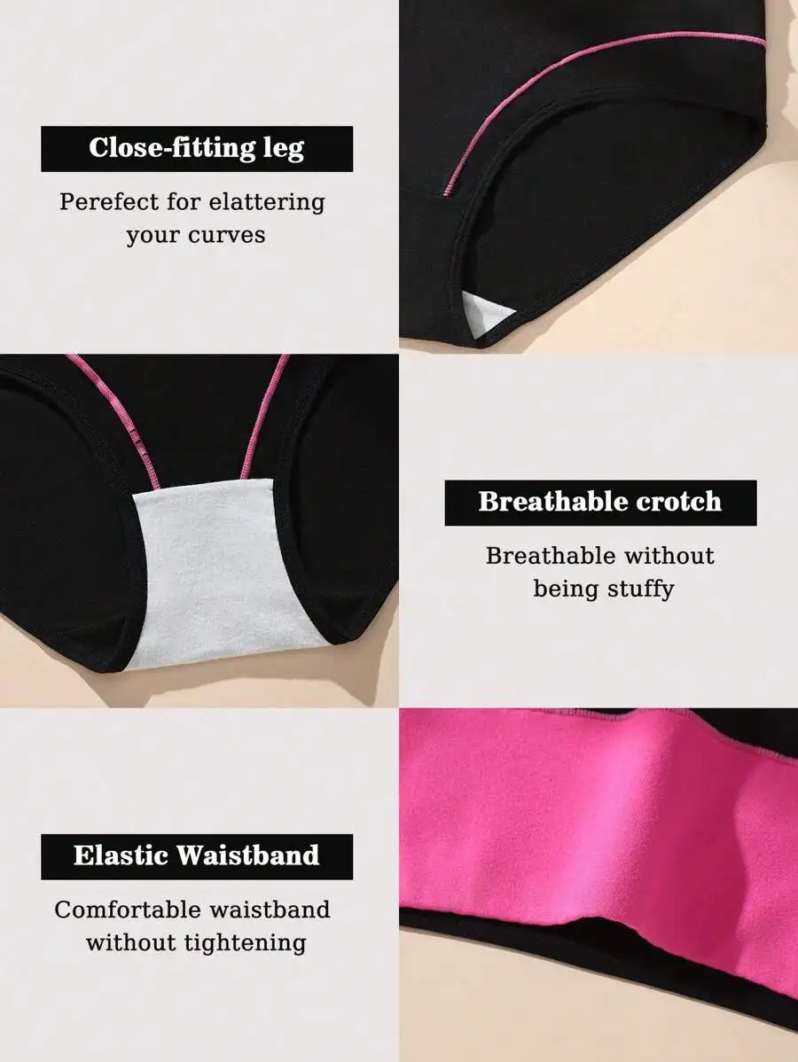

7 Pack Soft High Waist Dopamine Print Patchwork Plus Size Women Briefs