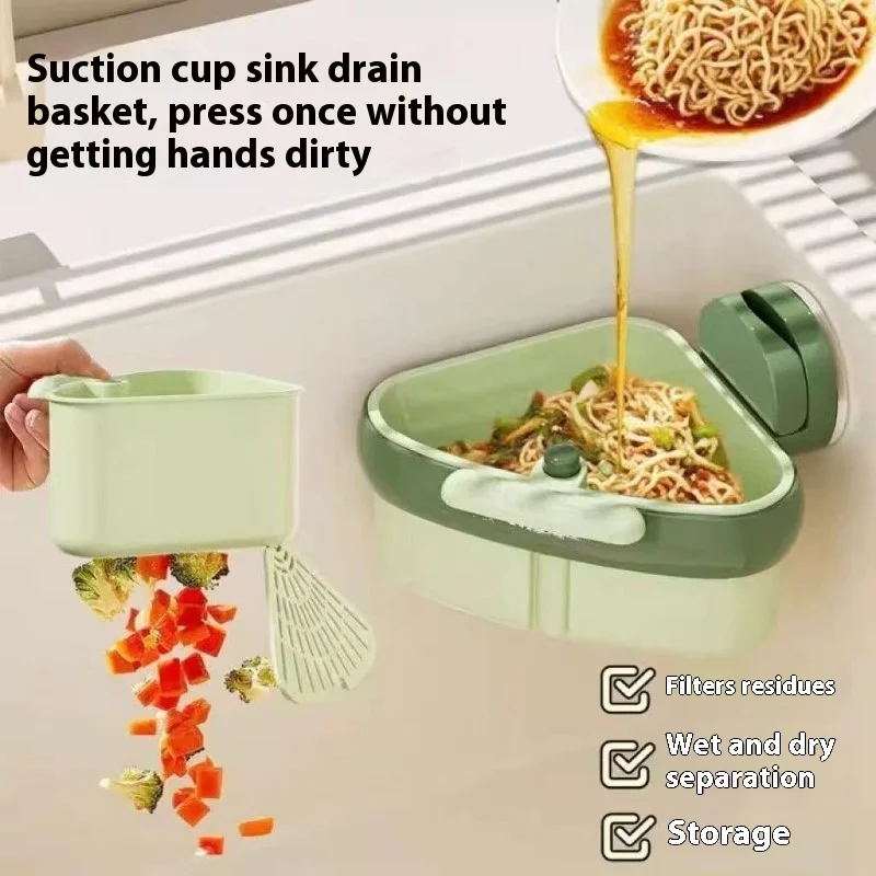 

Corner Sink Strainer Suction Cup Sink Corner Rack | Sinks Trash Waste Catcher Press Automatic Dumping Sinks Drainer Basket