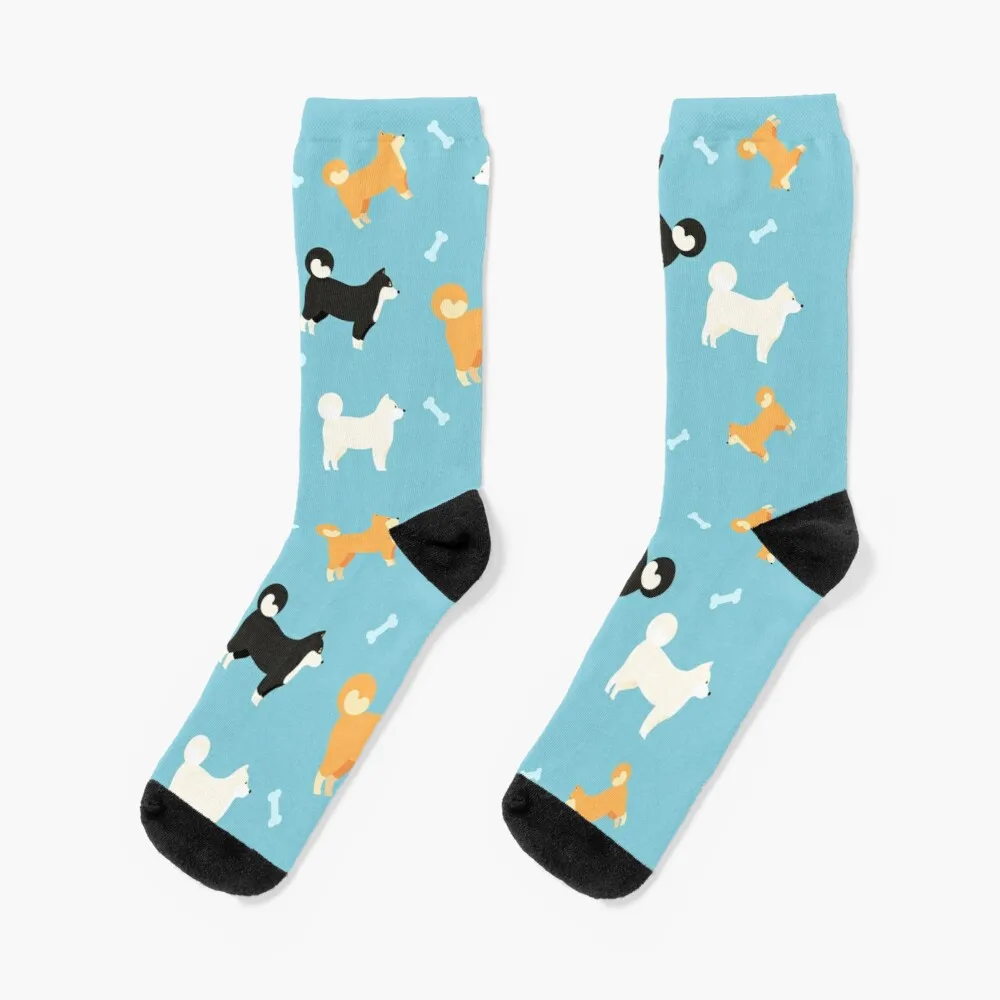 

Happy Shiba Inu Chasing Bone in Blue Socks Funny Man Socks Anti-Slip Socks Man