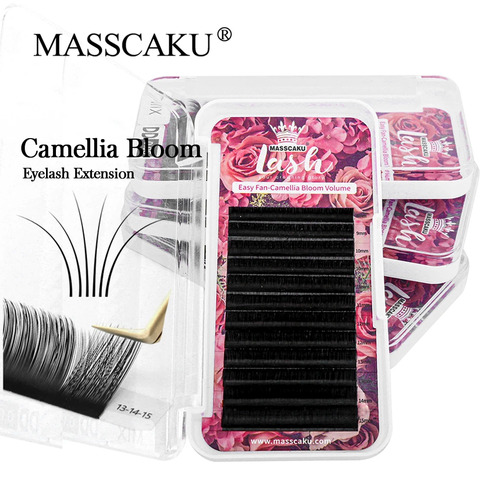 

MASSCAKU Russian Volume Eyelash Extension All Size Cashmere Easy Faning Eyelash Trays Individual Rapid Blooming Lashes Extension