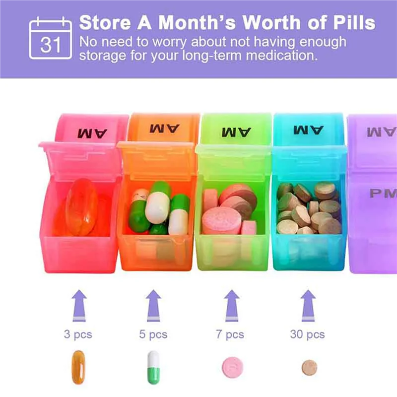 AA20-5X Monthly Weekly Pill Organizer Boxes-AM/PM Daily,31 Day 32 Compartments Vitamins Medicaiton Medicine Reminder