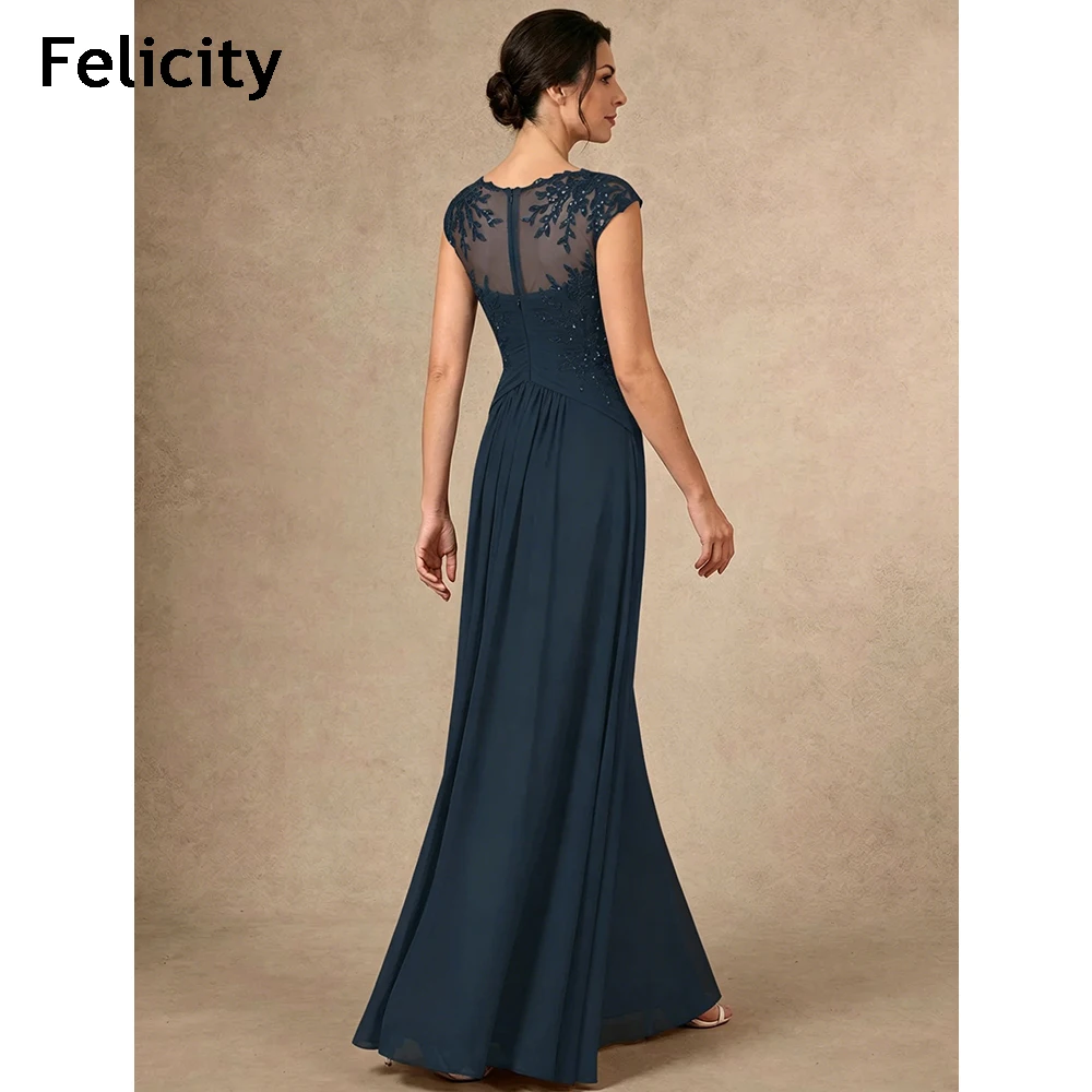 Navy Blue Mother of the Bride Dress 2026 Cap Sleeves Elegant Formal Wedding Guest Dress A-line Chiffon Evening Party Gowns Custo