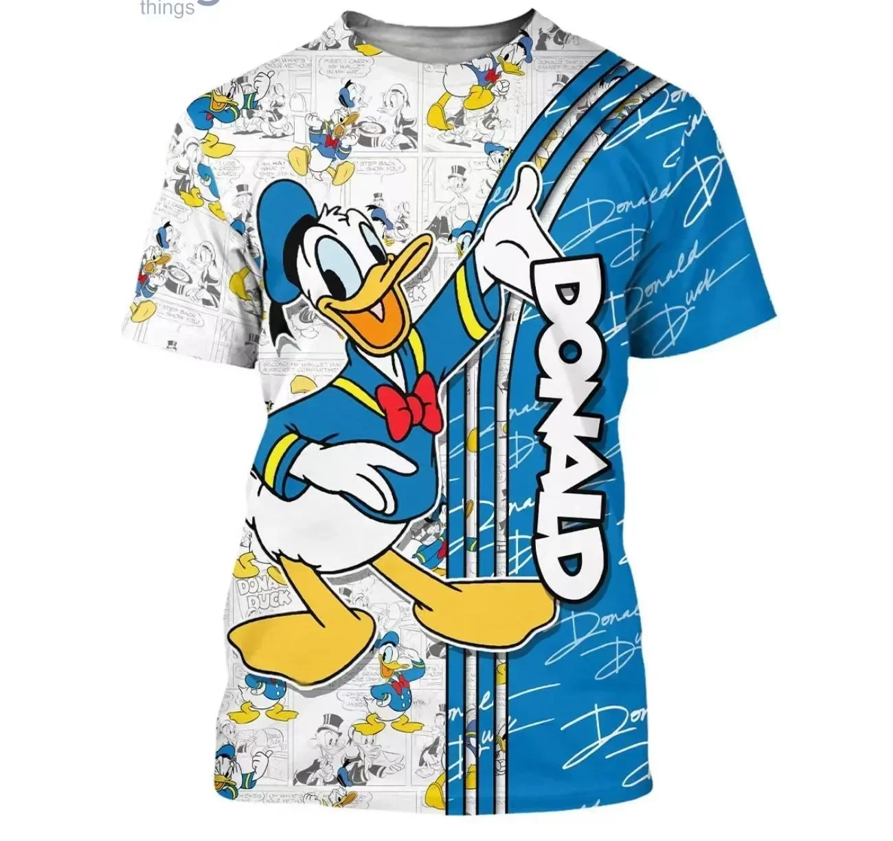 2024 Disney Blue Donald Duck Cross Comic Book Patterns Disney Men and Women T-Shirt Cartoon 3D Fashion and Leisure T-Shirt