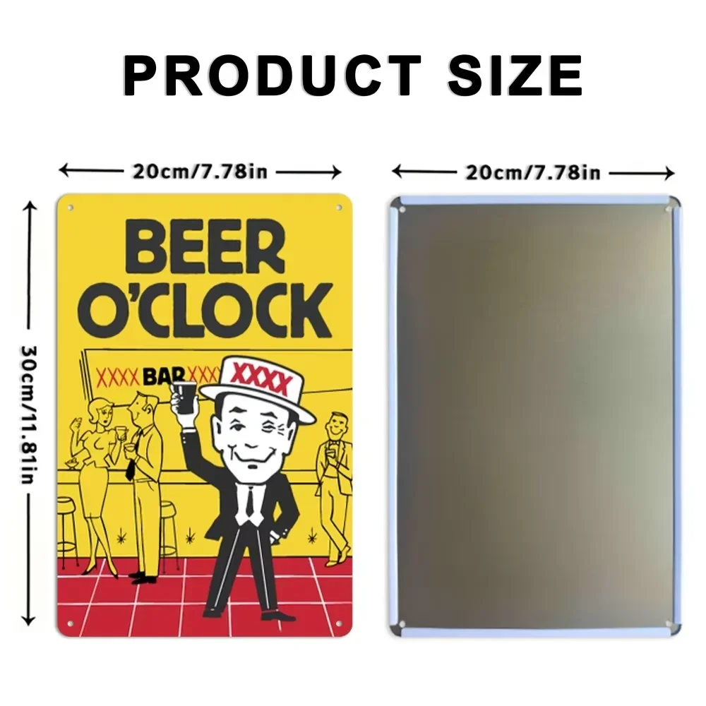 لافتة معدنية "Beer O'Clock" غير منتفخة - ديكور قديم مع أنماط كرتونية ممتعة، مادة متينة مقاومة للصدأ، مثالية للنوادي والكراجات