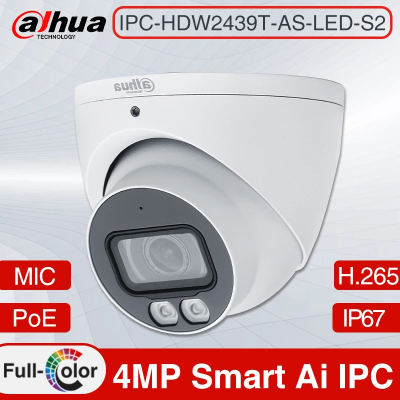 Dahua Multi-language IPC-HDW2439T-AS-LED-S2 4MP IP67 PoE Full-color IR 30M CCTV Eyeball Network IP Camera Security Protection