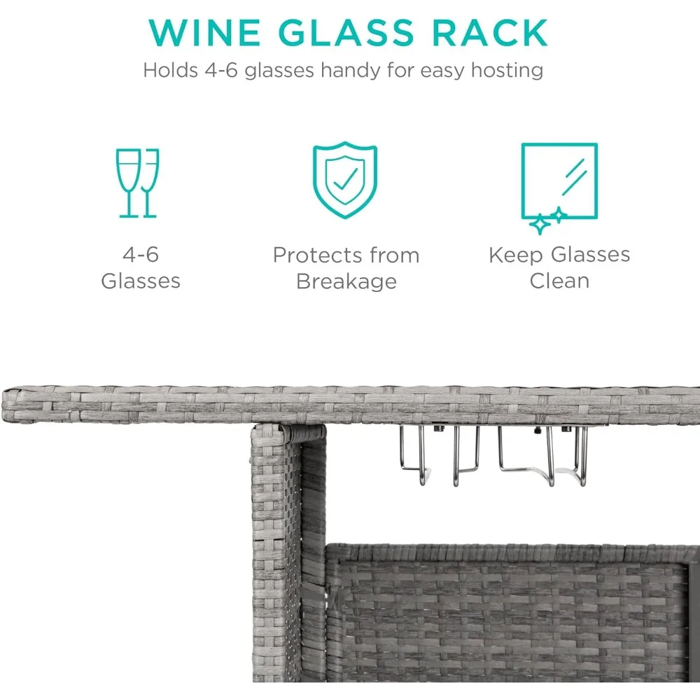 أفضل منتجات الاختيار في الفناء الخارجي، طاولة بار من الخيزران، أثاث الفناء الخلفي مع رفين فولاذيين ومجموعتين من القضبان - رمادي #6