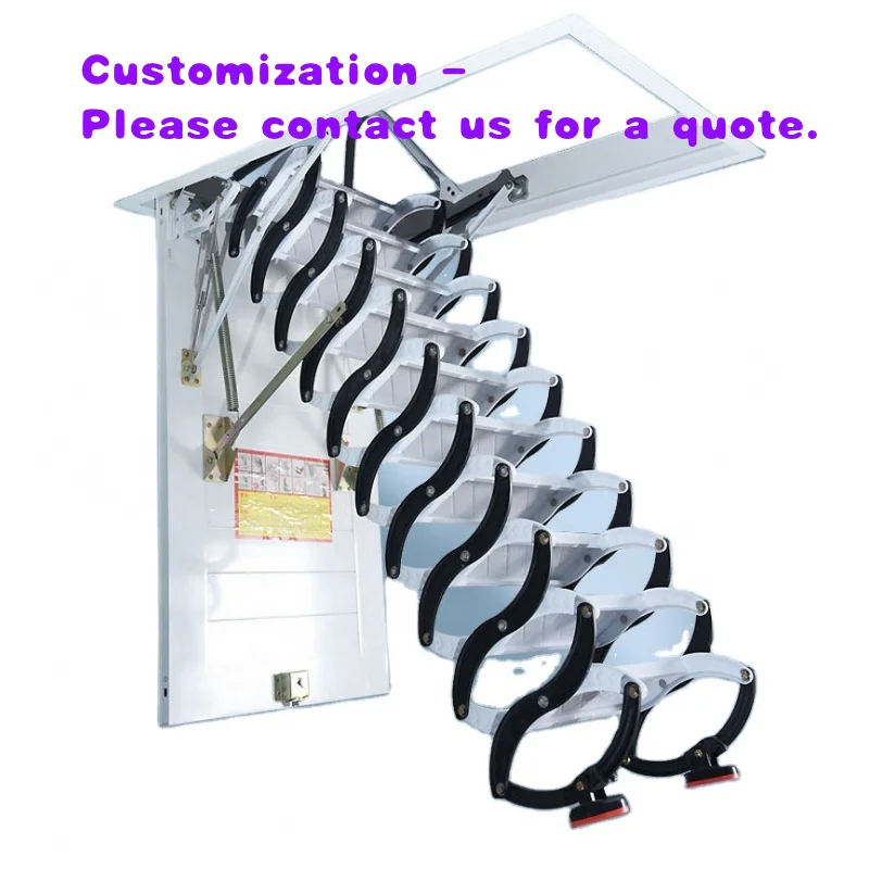 custom.Special Manual Telescopic Stainless Steel Folding Ladders Curved Side Mounted Top Wall Hanging Rotating Staircase