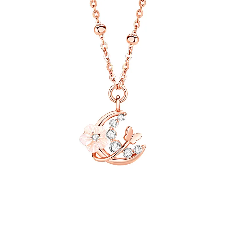 

S925 Sterling Silver Premium Rose Gold Sparkling Zircon Pendant Butterfly Necklace Women's Birthday Anniversary Gift