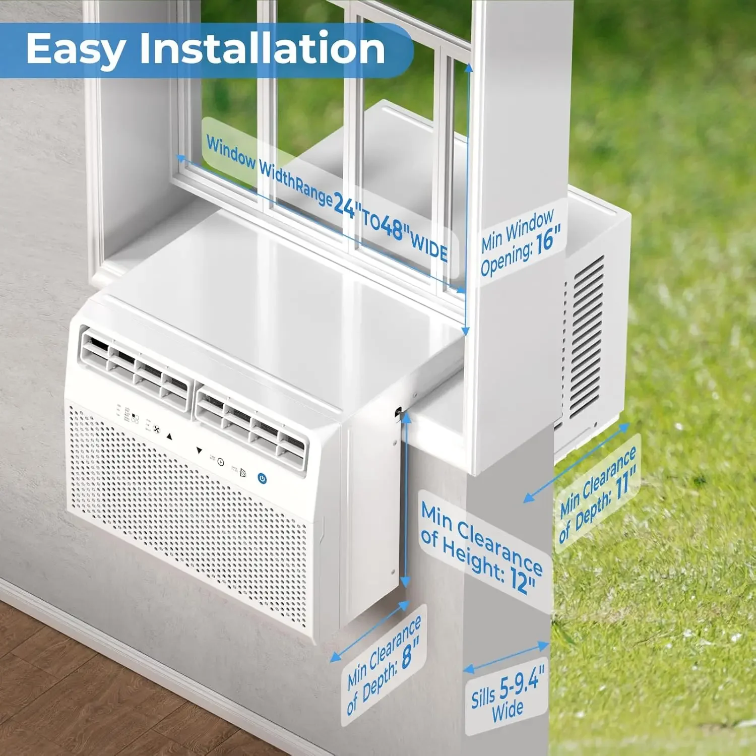 Condizionatore d'aria premium a forma di U da 10000 BTU Il condizionatore d'aria da finestra ultra silenzioso raffredda fino a 450 mq. Risparmio energetico Facile da usare