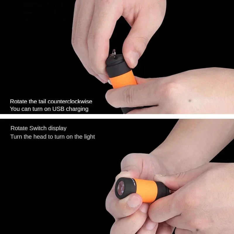 Super Bright Mini Flashlight USB Rechargeable Keychain Small Flashlight LED Bright Light Waterproof Outdoor Hiking Flashlight