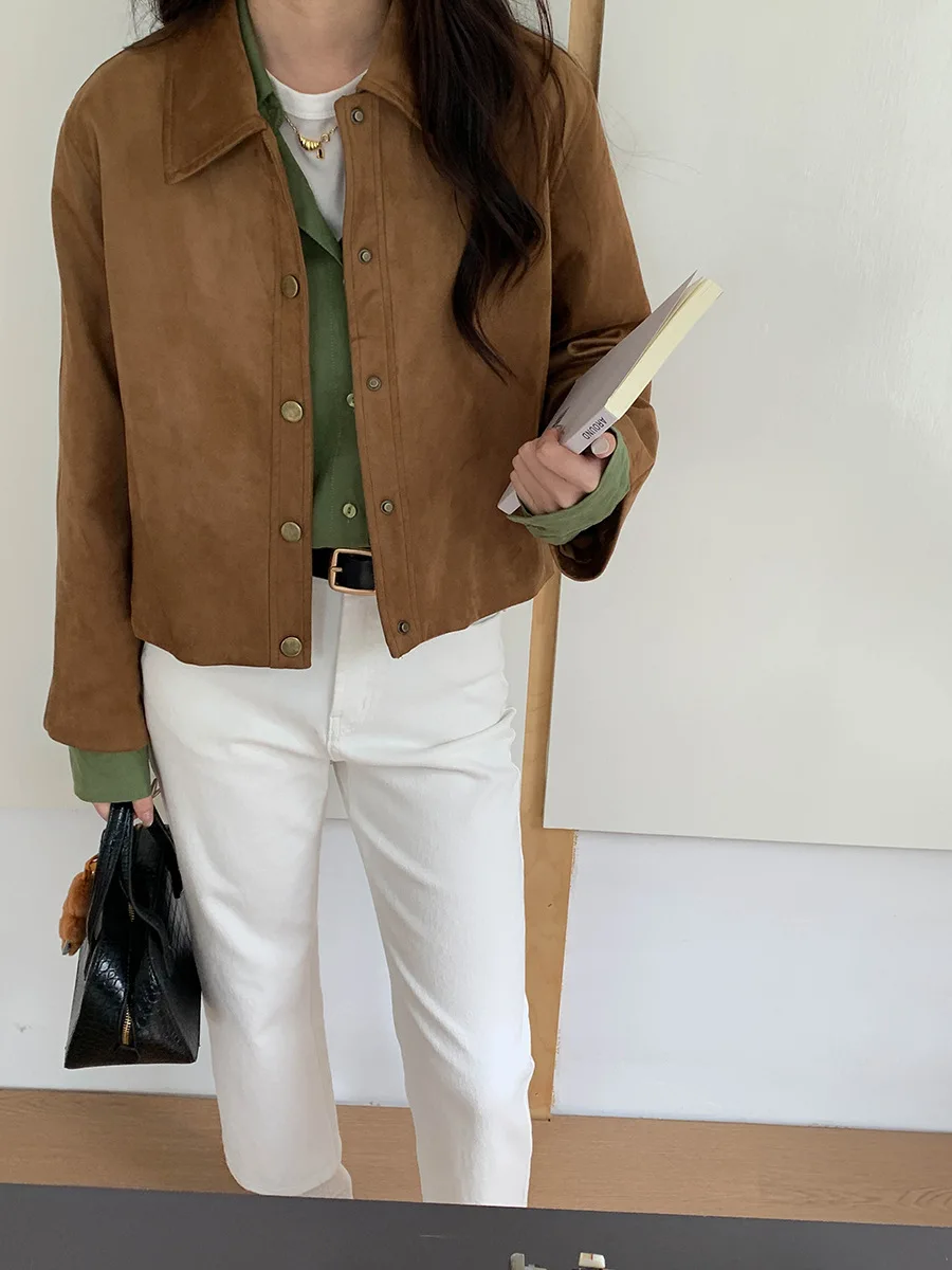 

Autumn and winter women's casual solid color lapel long sleeved slimming jacket