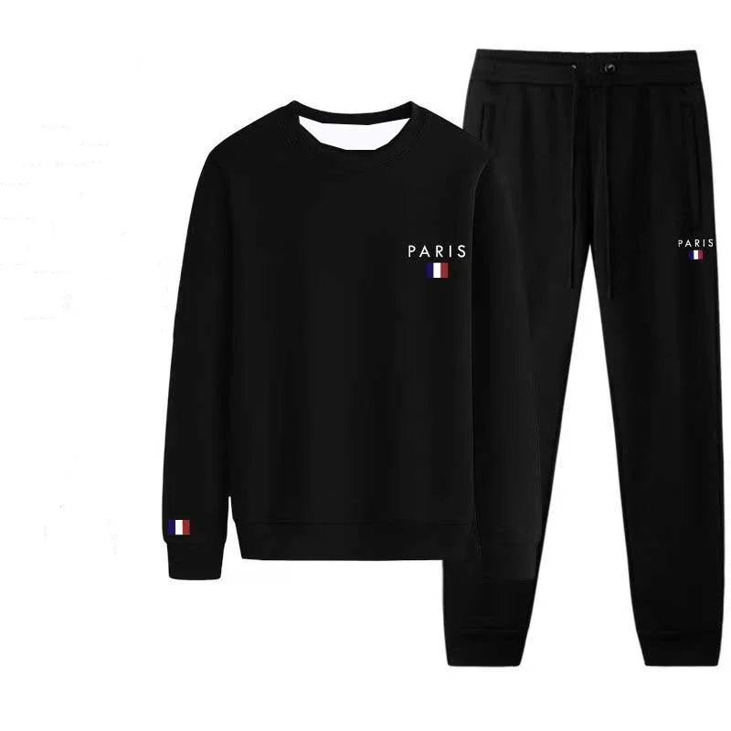 

Модная толстовка с круглым вырезом PARIS с 3D принтом, мужские осенне-зимние брюки большого размера Y2K, толстовка + брюки, спортивный костюм