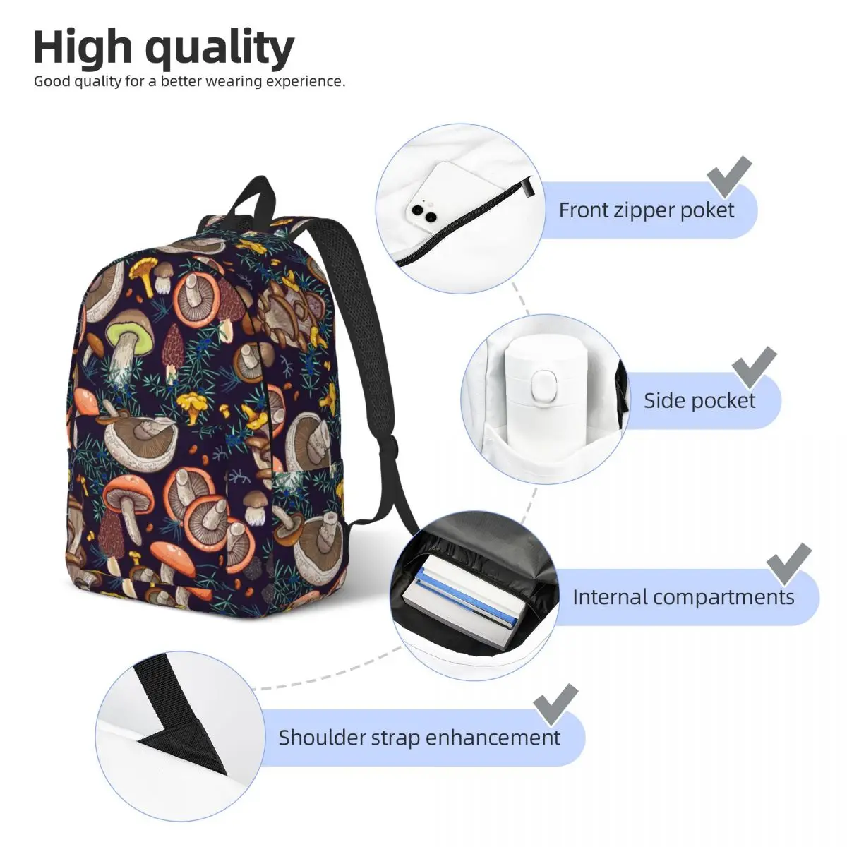 Dark Dream Forest Mushroom zaino elementare High College School Student Bookbag uomo donna Daypack Outdoor