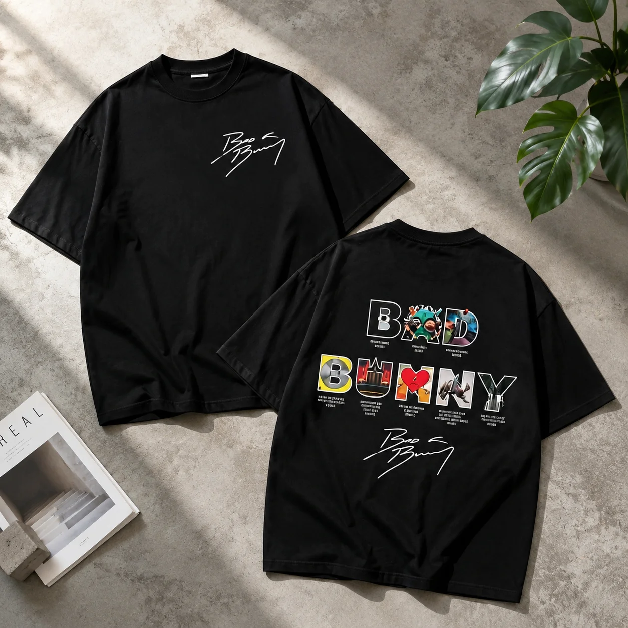 Bad Bunny Graphic T-Shirt — Double-Sided Signature Print; Hip-Hop/Harajuku-Style Streetwear Casual Top
