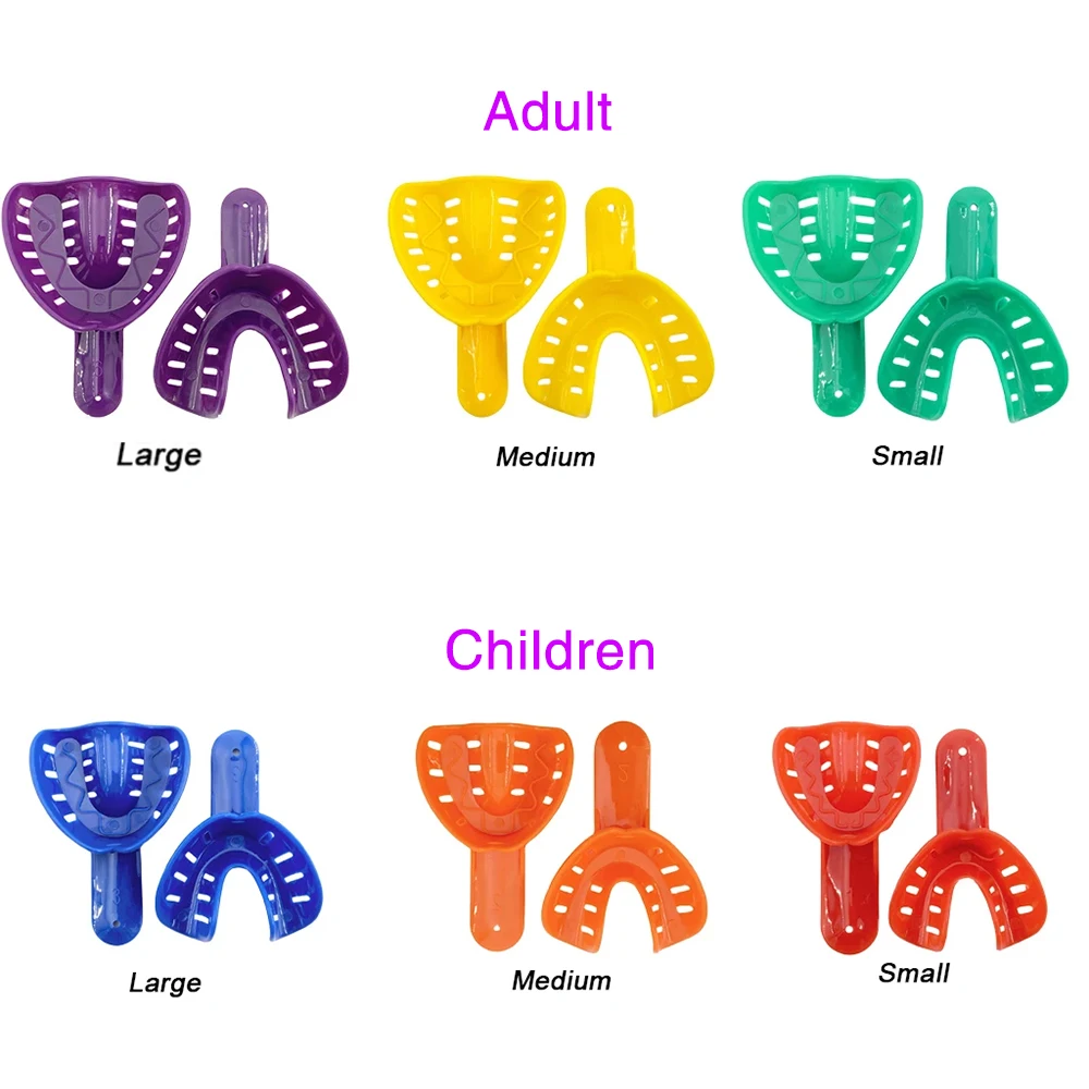 12PCS 6 Sizes Dental Impression Tray for Adult/Children Colorful Plastic Materials Teeth Holder Dental Central Supply for Oral