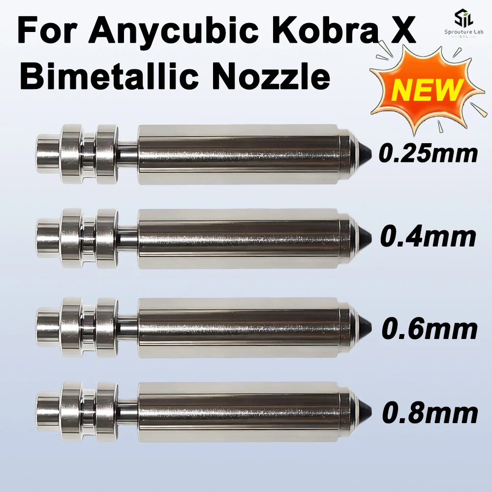 Bimetallische Düsen für Anycubic Kobra X Combo Quick Swap Hotend-Düse aus gehärtetem Stahl 0,25/0,4/0,6/0,8 mm Kobra X 3D-Druckerteil