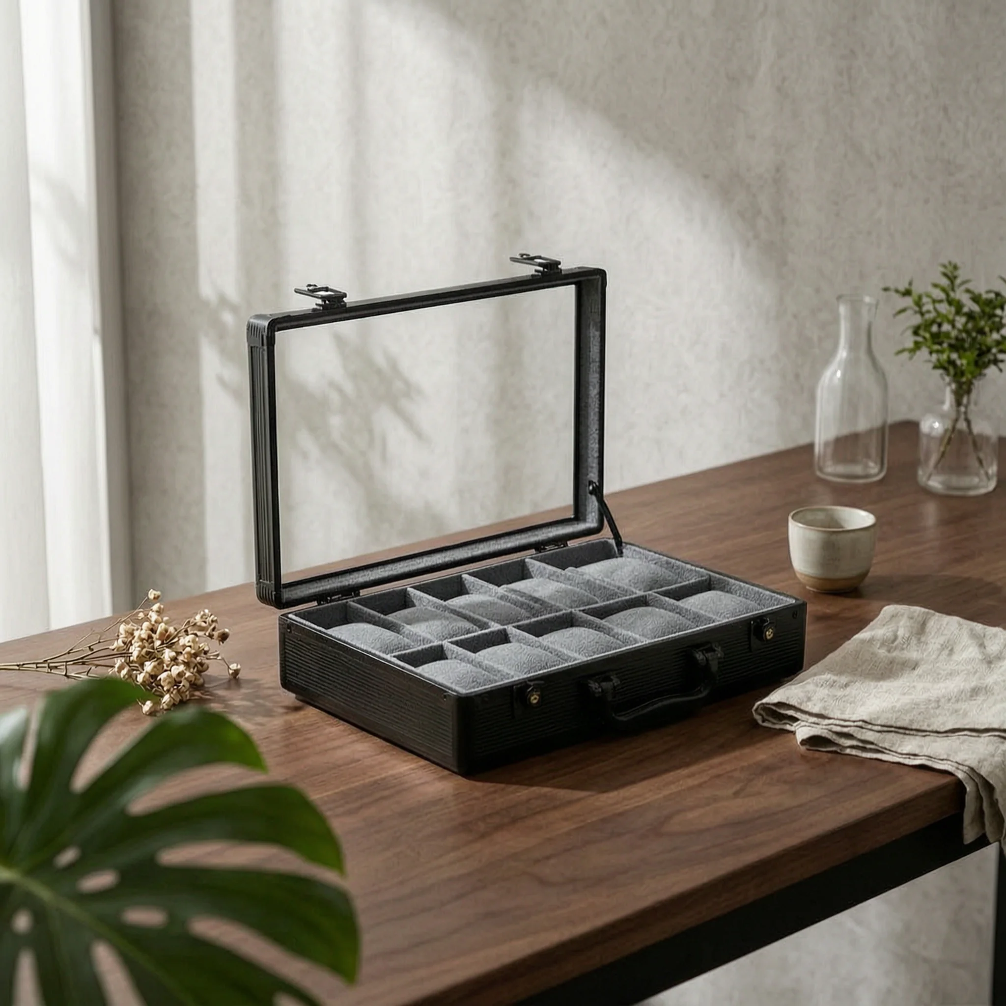 Watch Suitcase Hard-Shell Watch Case with Clear Lid 12-Slot Long-Lasting for Collectors, Travel