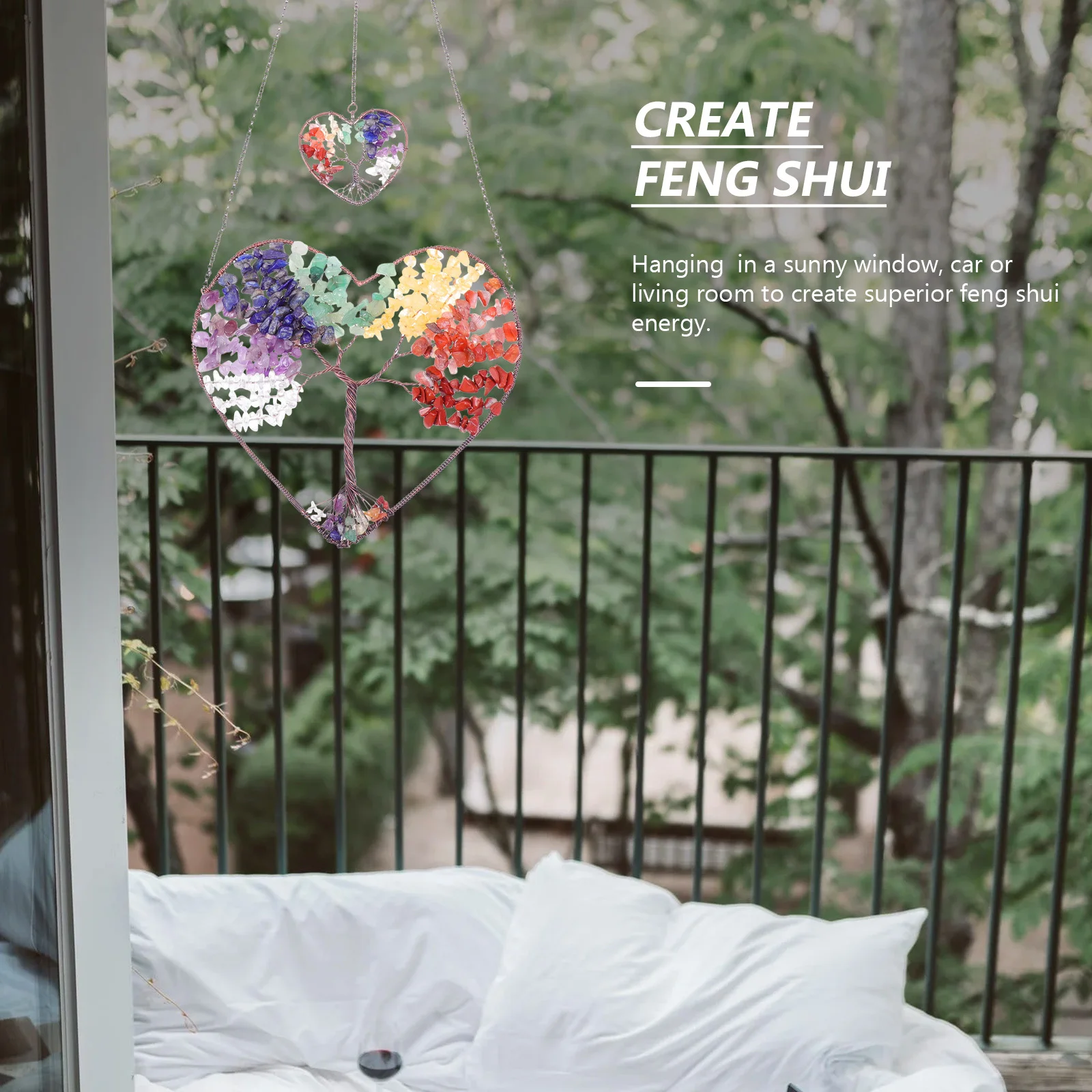 

Colorful Crystal Stone Tree of Life Pendant Hanging Decor for Home Living Room Car Window Feng Shui Auspicious Ornament