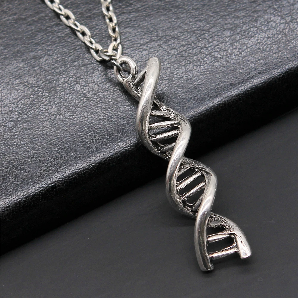 Fashion Antique Silver Color 9x41mm Dna Charms Pendant Necklace For Women Lady Girl Jewelry Gift