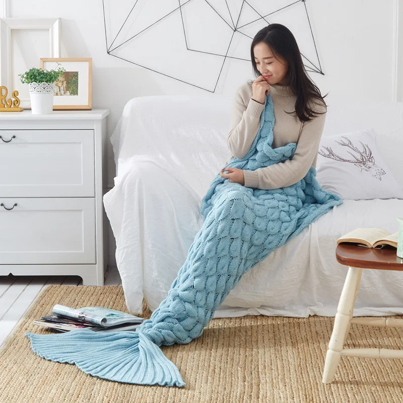 Fashionable Mermaid Blanket, Fish Scale Knitted Blanket, Home Sofa Cover, Party Decoration, Fish Tail Bar, 60x140 cm