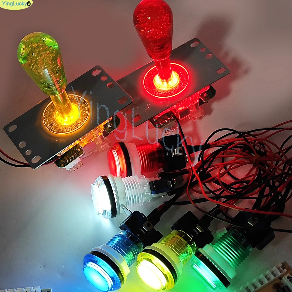 2-Spieler-DIY-Arcade-Spiel-Kit mit LED-Beleuchtung, Nullverzögerung, USB-Encoder, Joystick für PC, Raspberry Pi, Arcade-Gaming-Maschine-Kit – Detail 1