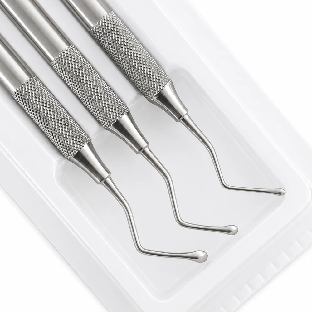 3-teiliges Dental Gracey Curette Set, gezahnte chirurgische Knochenspatel aus Edelstahl für die Parodontal- und Implantatpflege, Zahnmedizinische Instrumente – Detail 2