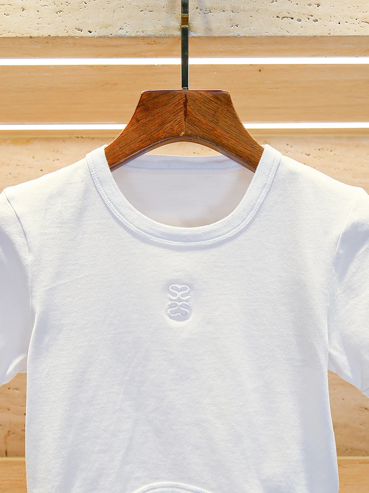 เสื้อยืดปักลาย Ele Embroidered ort Sve T-irt สำหรับผู้หญิง แฟชั่นลำลอง ทรงหลวม สีสันสดใส คอกลม เหมาะสำหรับฤดูใบไม้ร่วง