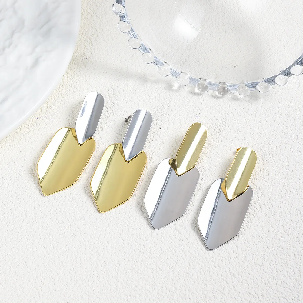 

European and American retro geometric smooth surface conical arc two-color stud earrings, earrings, women's personality jewelry