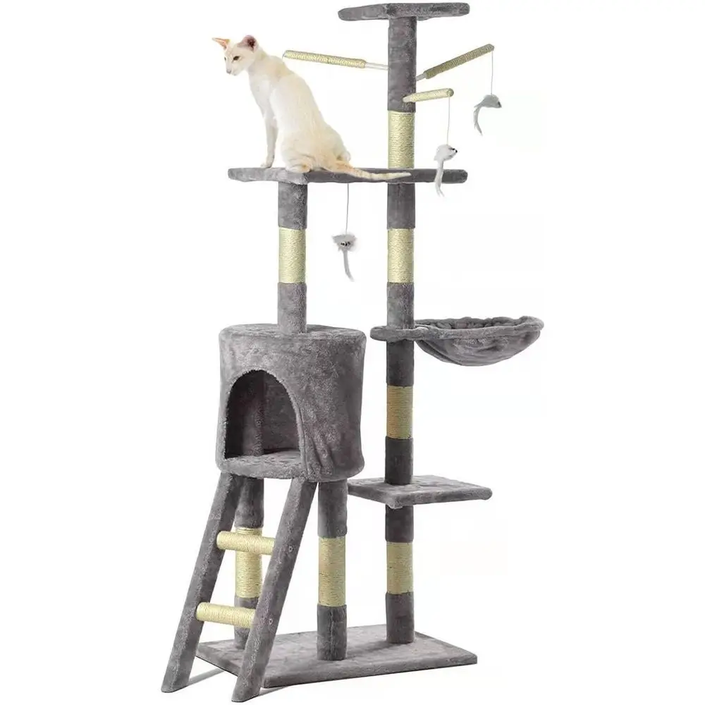 

Multi-Level Indoor Cat Tree with Hammocks, Climbing Platforms, and Toys