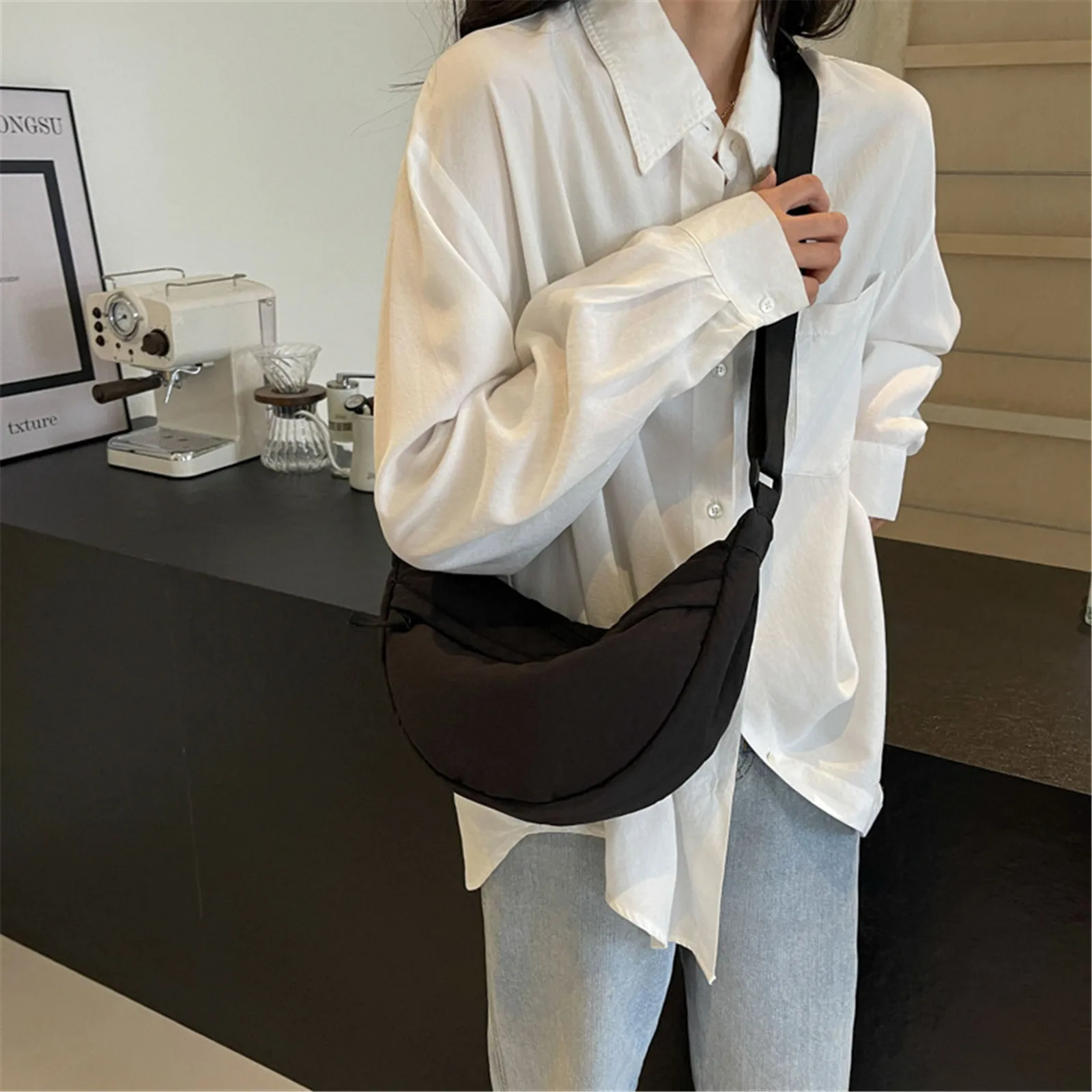 Half Moon Bag For Women Men Small Sling Crossbody Bag Half Moon Hobo Bag Casual Shoulder Bags Ladies Nylon Handbag For Women