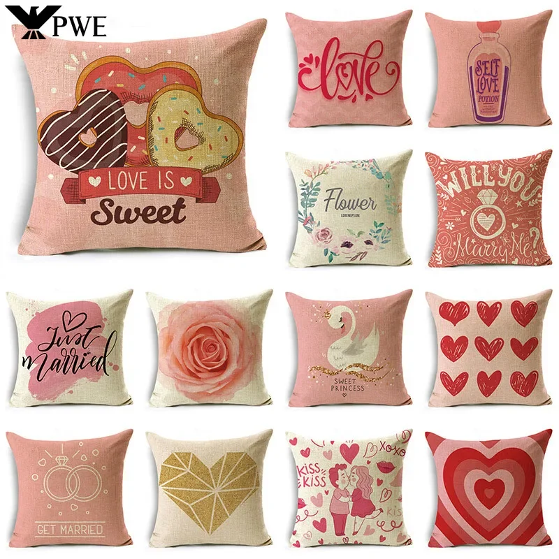 Valentine's Day Collection Pink Heart Pattern Cushion Cover Decoration Car Sofa Living room 40cm/45cm and 50cm Pillowcase