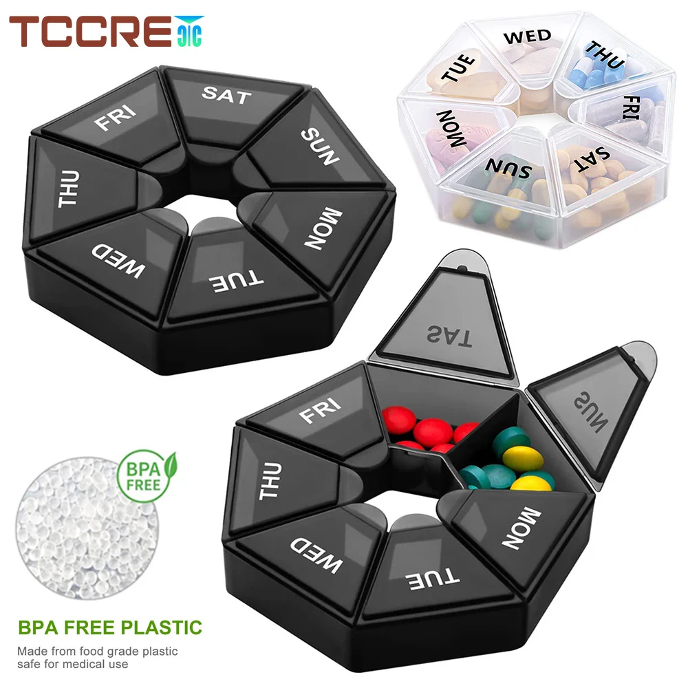 One Week 7 Grids Pill Case Multicolor Plastic Tablet Candy Box Portable Storage Holder Travel Organizer Pill Dispenser Container