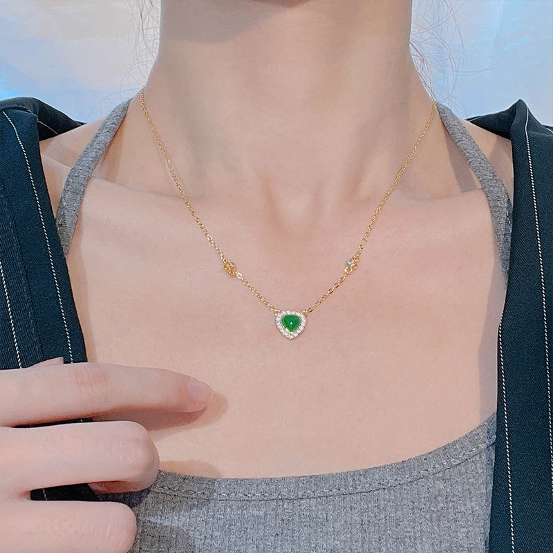 925 Sterling Silver Emerald Zircon Love Necklace 18K Gold French Vintage Collar Chain Luxury Jewelry Wedding Accessories