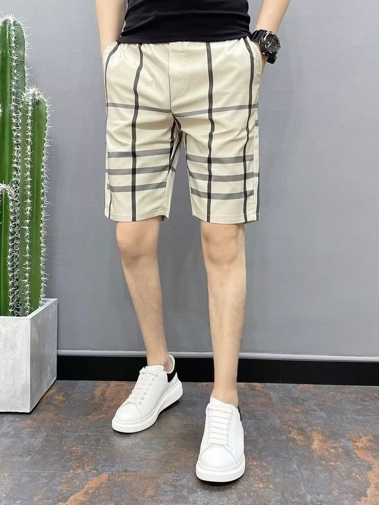 

High-End Five-Quarter Pants Korean Sle Ins Plaid orts Slim Fit Summer Men's Beach Pants Outdoor Faionable Casual Pants