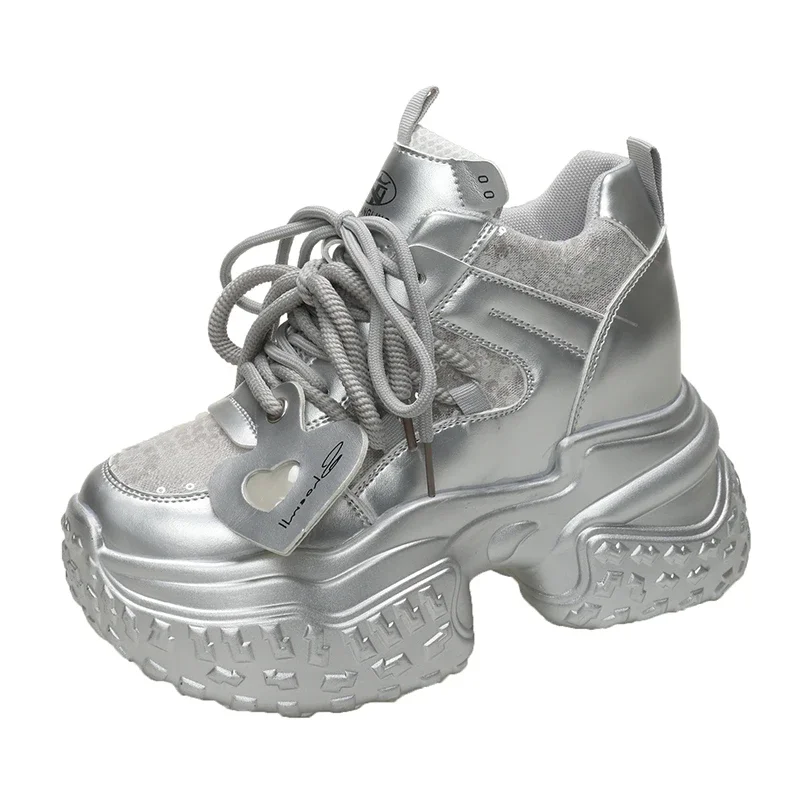 

Новые женские повседневные кроссовки на платформе, осенняя спортивная кожаная обувь на высоком каблуке 10 см, дышащие кроссовки, массивные кроссовки, Zapatos Mujer