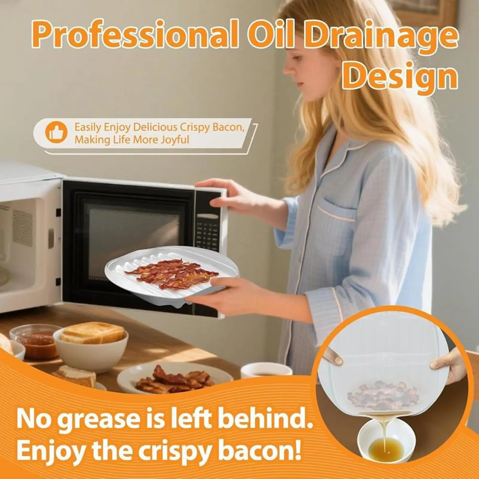 Bacon Microwave Tray Non-Sticky Kitchen Gadgets Bacon Cooker Microwave oven barbecue tray with lid Microwave oven bacon tray