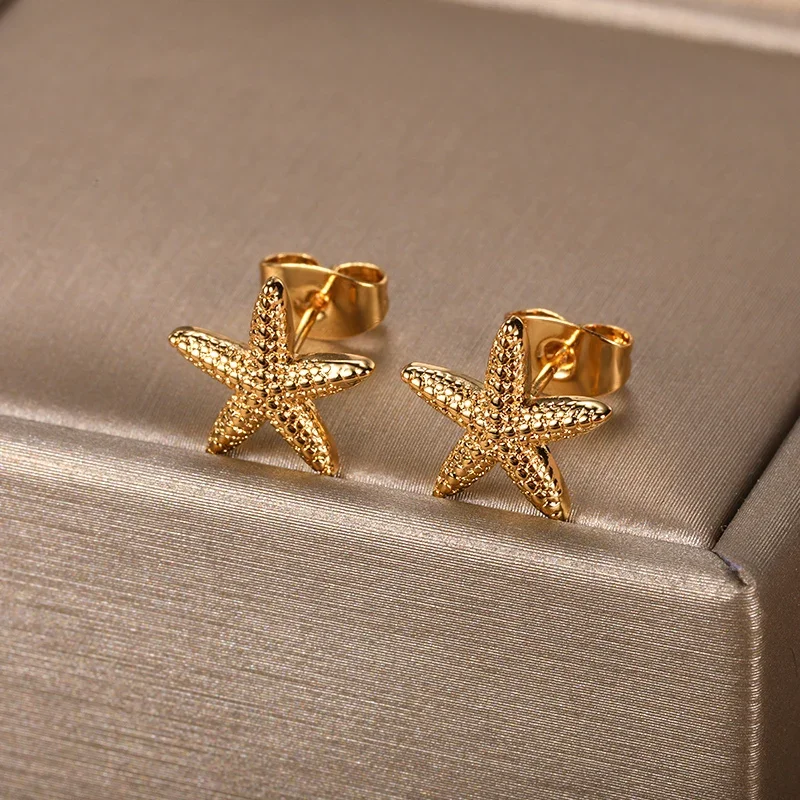 Stainless Steel Geometric Claw Earrings For Women Gold Color Starfish Heart Stud Earring Fashion Wedding Waterproof Jewelry Gift