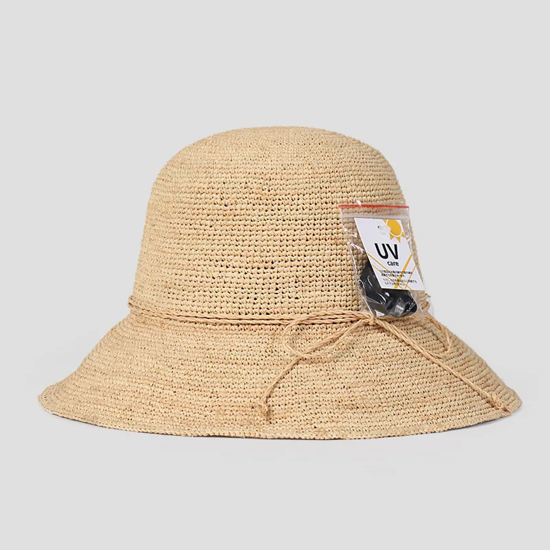 

Japanese Handmade Woven Sun Hats for Women Summer Sunshade Raffia Large Brim Sunscreen Straw Hats Vacation Folding Bucket Hat