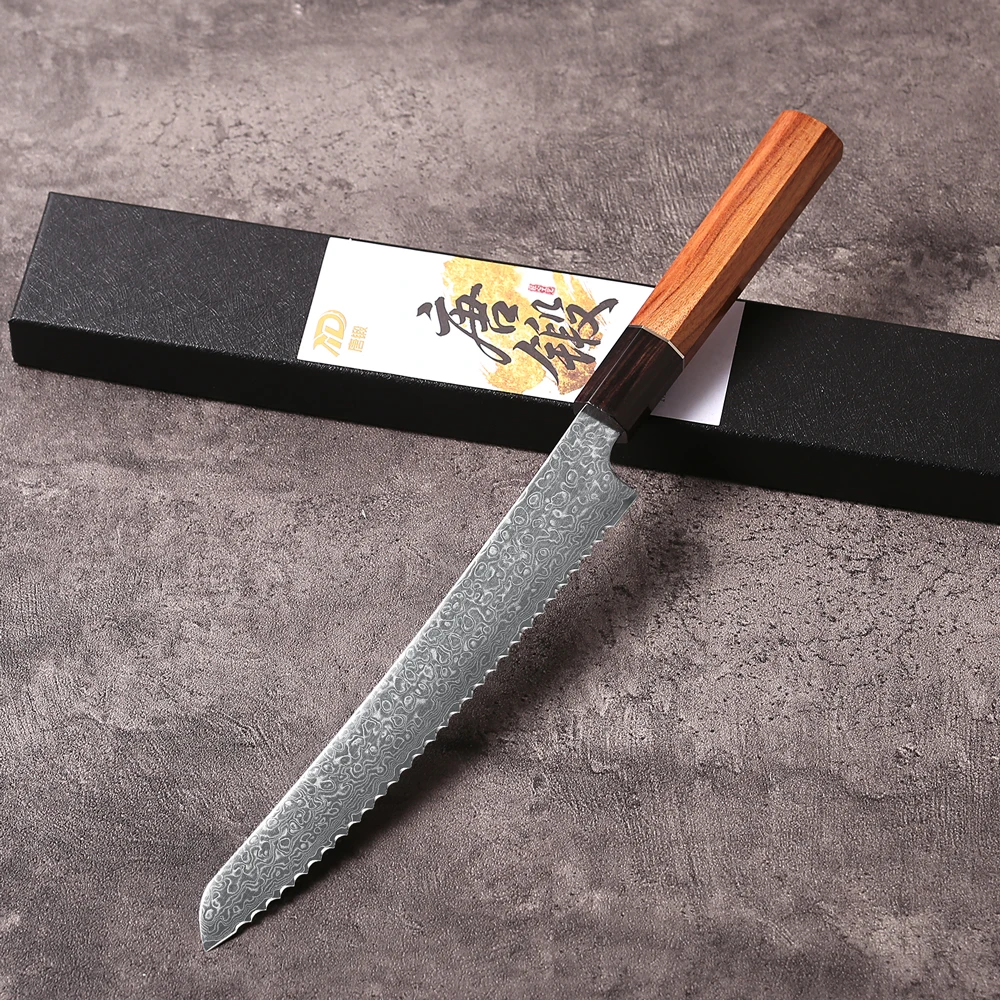 

MOSTODOZO 8.5" Serrated Bread Knife Damascus Steel Japanese Chef Knives Kitchen Cutting Cheese Cake Toast Slicer Baking Tools