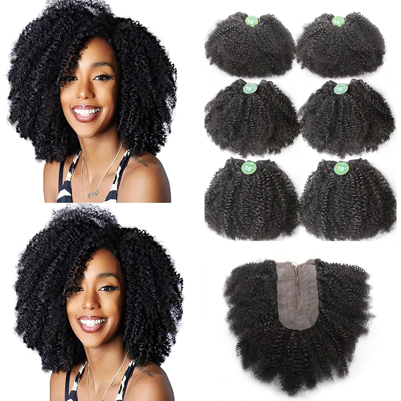 Honeys-Bundles de cheveux synthétiques avec fermeture pour femmes, dentelle africaine, extensions de cheveux crépus afro, 6 pièces