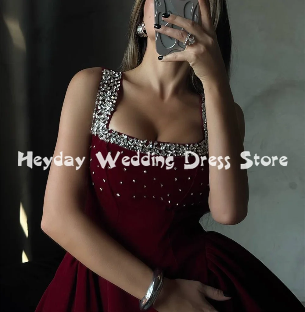 Heyday レディース スクエアカラー スパゲッティビーズ装飾 イブニングドレス ノースリーブ Aライン ショート丈 フォーマル プロムドレス 2025