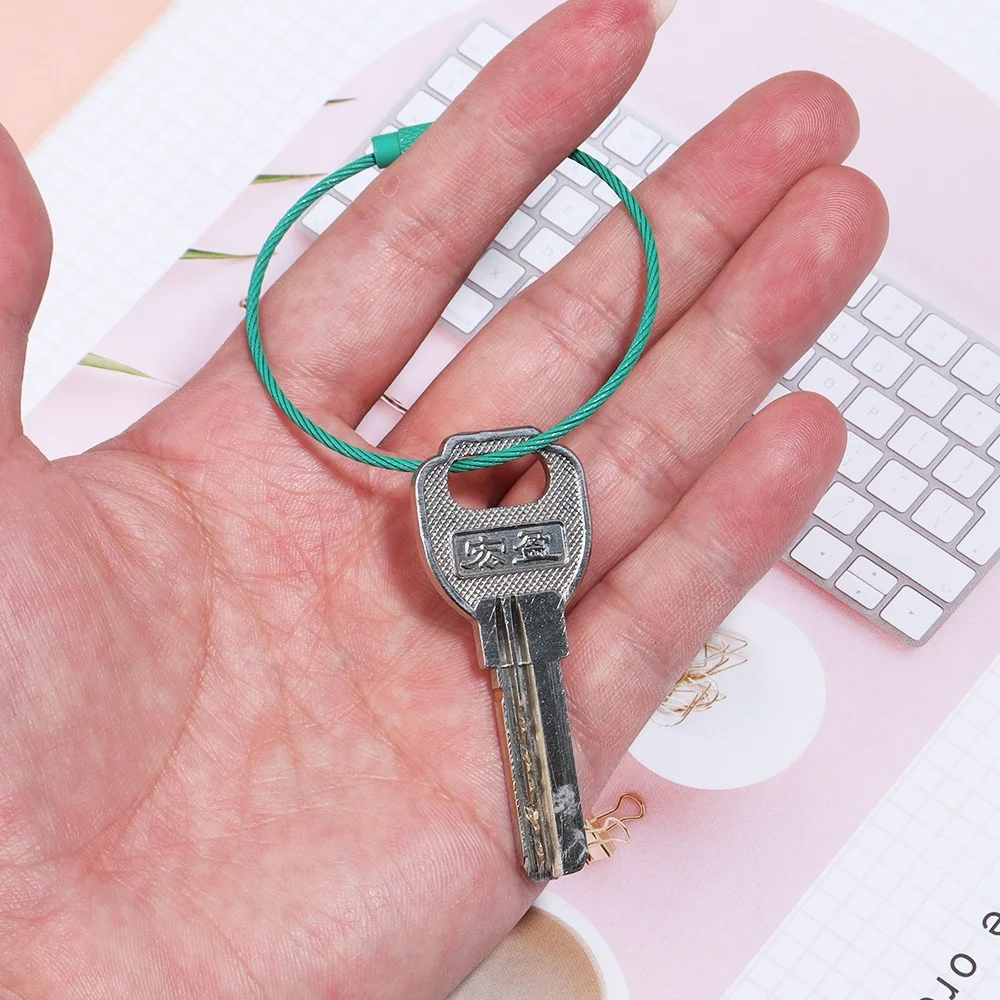 5pcs/lot Stainless Steel Wire Keychains Colored Cable Loop Screw Lock Rope Key Holder DIY Keyring Key Chains Jewelry Making image 4