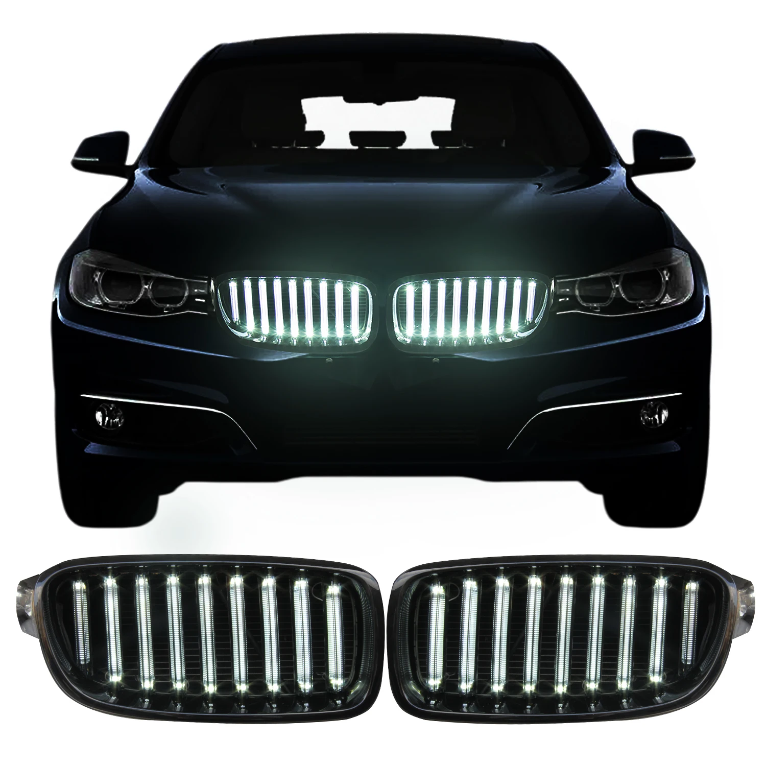

LED Front Kidney Grille For BMW 3 Series 2013-2018 F30 F31 Carbon Fiber Style Grille Upgrade With LED Light Strip 2 Pcs