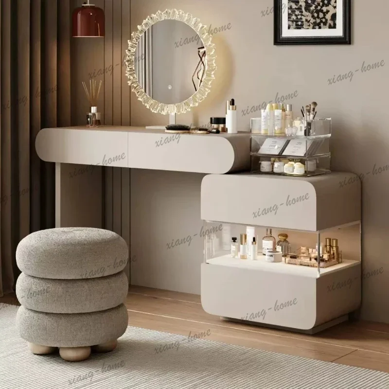 Extension Beige Vanity Desk Led Mirror Organizers Wooden Luxury Dressing Table Bedroom Drawers
