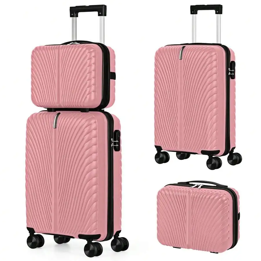 Shiny Rose Gold Luggage Set 2 Piece PP Material 14' 20' Inch Seashell Texture Hardcase Suitcase Fashion Aesthetic Travel Bag