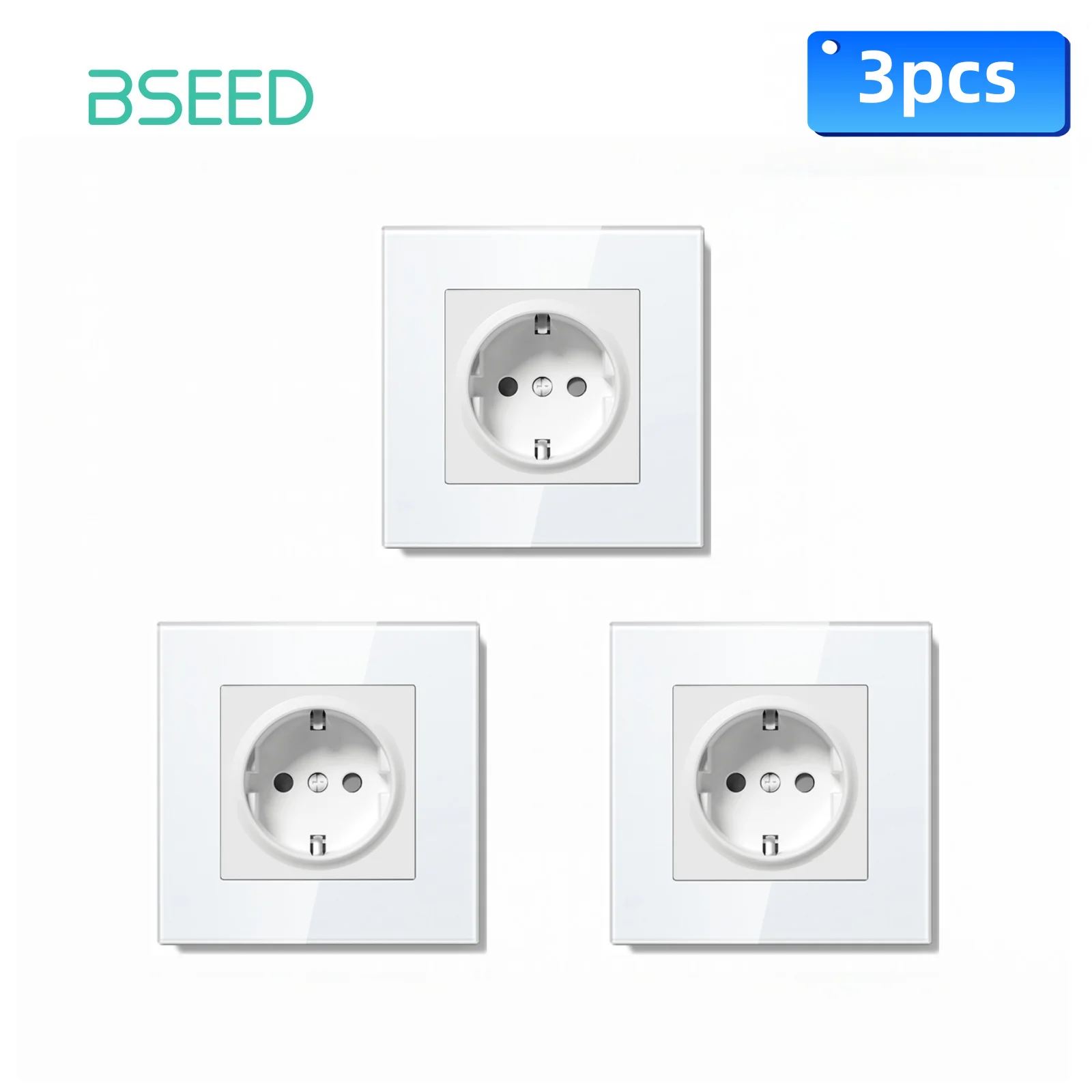 BSEED 16A EU Socket E Series 86mm Double Power Outlets Triple Electric Sockets Crystal Glass Wall Socket White 1/3/5/10 Pack view 5