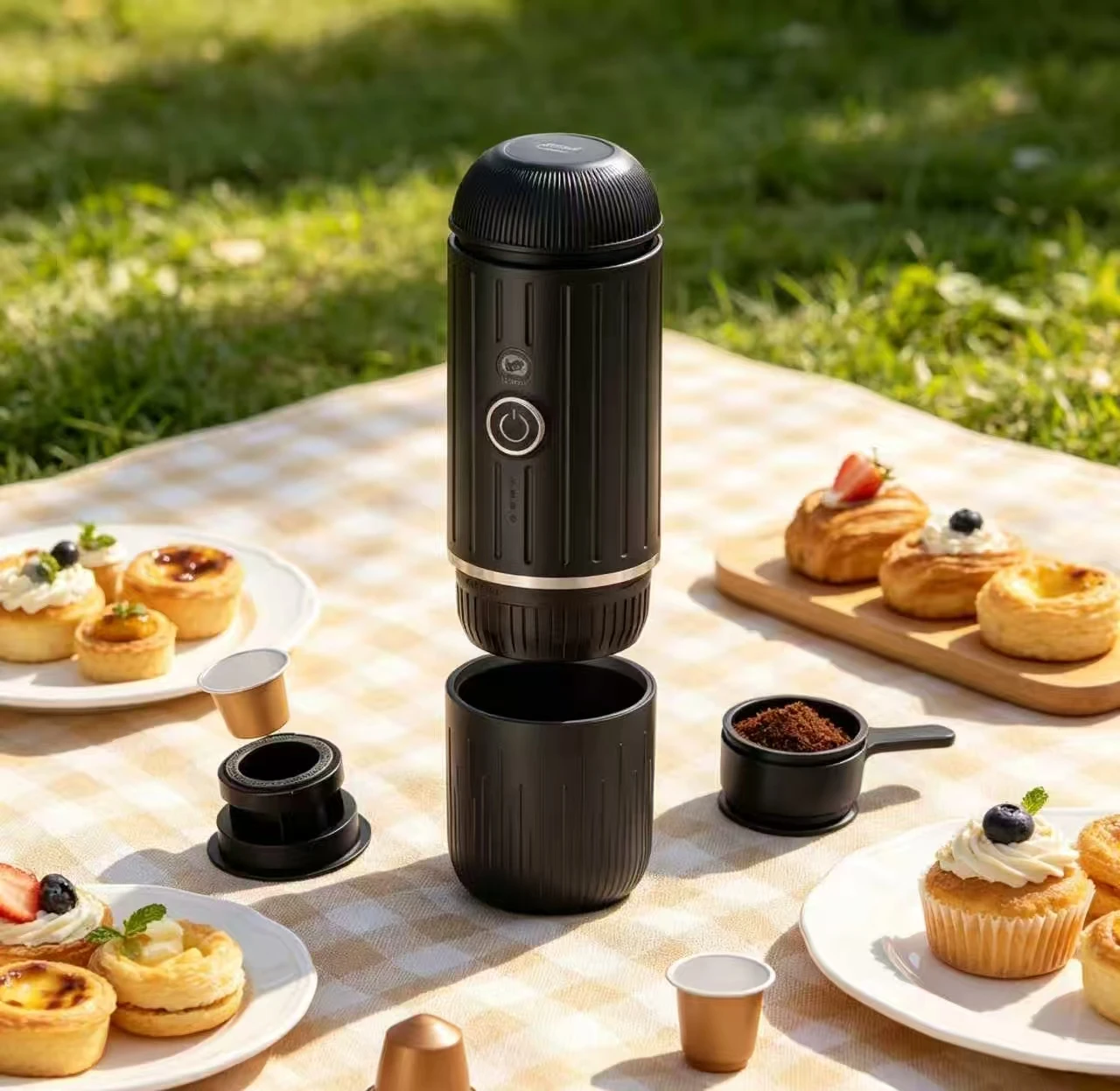 Stainless Steel Portable Espresso Maker with 19 Bars Pressure & Temperature Control Car Hotel Use Daily Home Outdoor Adventures